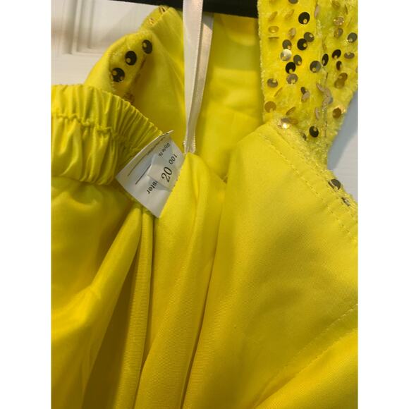 Yellow Sequin Off the Shoulder Pleated Corset Back Formal Gown Sz 20 NWOT - Picture 2 of 7